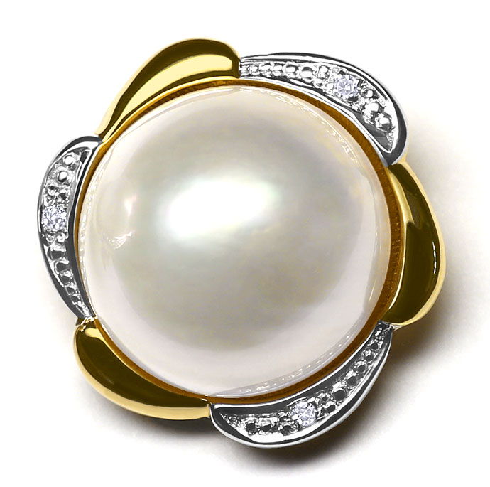 Foto 3 - Gold-Ohrringe 13mm Mabe Perle Diamanten 14K, S3622