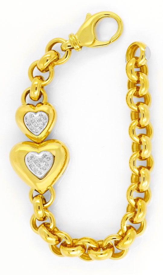Foto 2 - Erbsen Goldarmband, Herzen mit Diamanten 18K, S3878