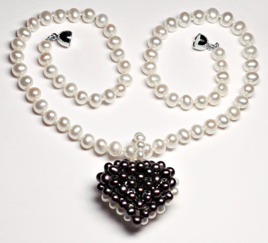 Foto 1 - Zuchtperlen-Kette Riesen Perlen Herz Silberschloss, S9017